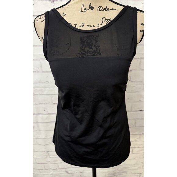 Lands‎ End Size 10 Tankini Swimsuit Mesh Top Stay Put Liner Modest Black - Picture 1 of 10